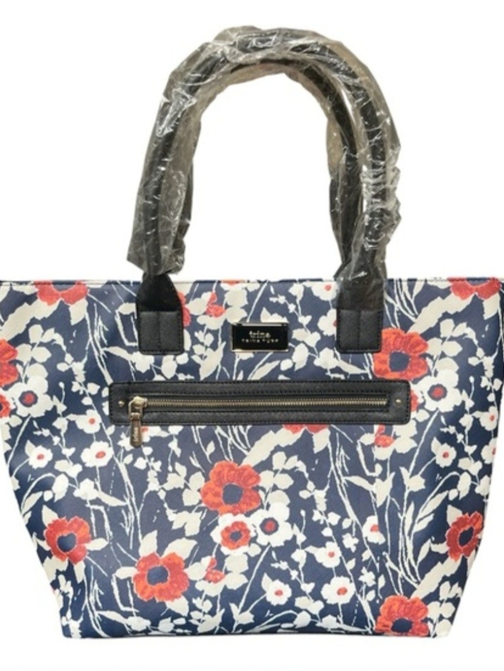 Trina Turk NWT Navy Floral Tote with Coral Accents MSRP$148